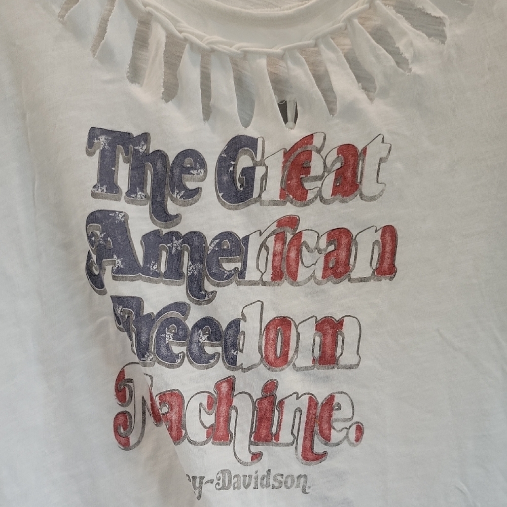 Harley-Davidson White Cut-Out Tee with Graphic Text - Picture 3 of 9